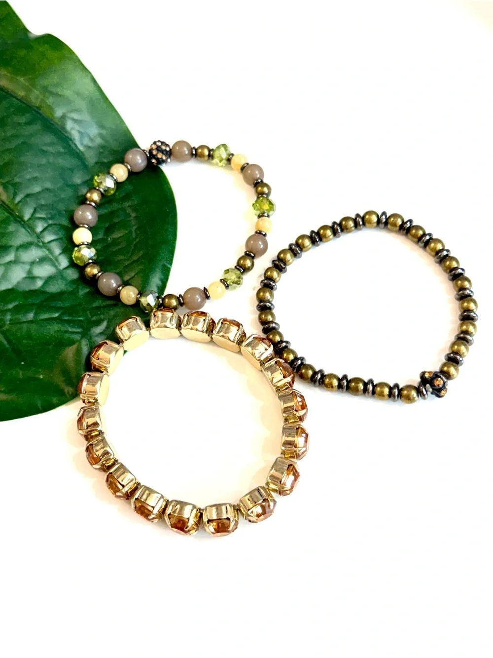 CHICO’S Crystal Beaded Stretch Bracelet Stack Set of 3 NWOT